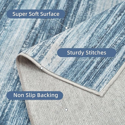 PADOOR Modern Abstract Runner Rug - 2x8 Washable Hallway Rugs, Ultra Soft Non-Slip Low Pile Floor Rugs for Hallway Entryway Kitchen Bedroom Bedside Laundry Room Blue
