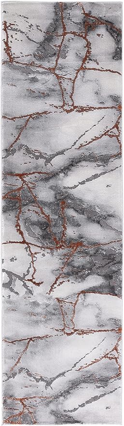 SAFAVIEH Craft Collection 2'3" x 10' Grey/Orange CFT877P Modern Abstract Non-Shedding Entryway Foyer Living Room Kitchen Runner Rug
