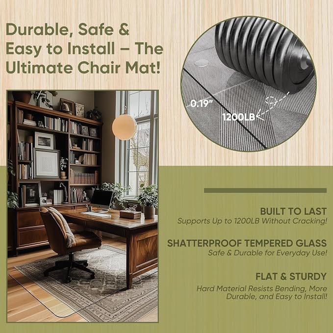 Office Chair Mat for Carpet & Hardwood, Upgraded 29" x 42" Dual Use Tempered - Image 3