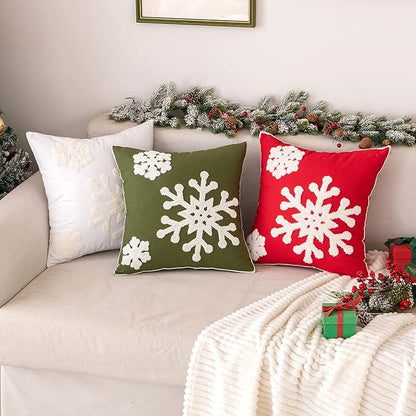 MIULEE Pack of 2 Christmas Decorative Snowflake Throw Pillow Covers Canvas Embroidery Winter Cushion Cases Holiday Decor Soft Pillowcases for Winter Couch Sofa Bedroom Car（White, 20x20in）