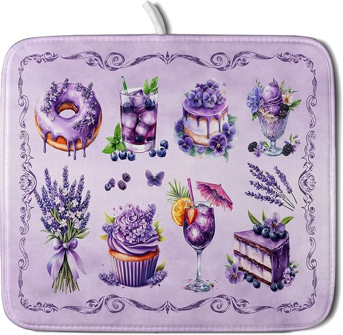 Purple Dish Drying Mats for Kitchen Counter Washable Drying Pad Absorbent by Giwawa