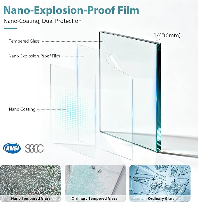 Frameless Pivot Shower Door 32"-34" Wx72 H, 1/4" Clear Nano Coated Tempered - Image 3