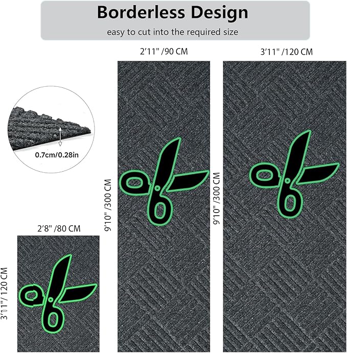 jxgzyy Commercial Hallway Runner Rugs 2'11" x 9'10", Non-Slip Indoor Outdoor Doormat, Heavy Duty Floor Mat for Entrance, Porch, Patio, Garage, High Traffic Area, Dark Grey