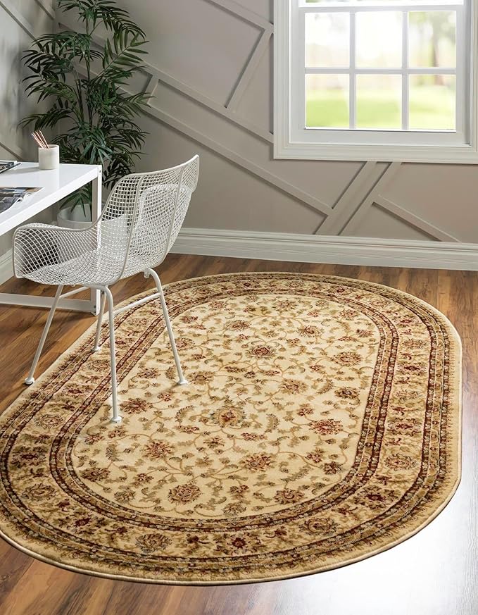 Unique Loom Voyage Collection Area Rug - St. Louis (4' 1" x 6' 1" Oval Cream/Brown)