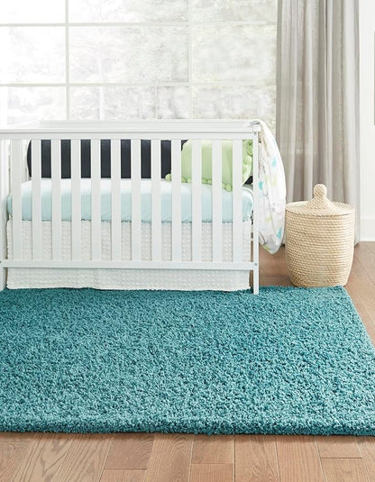 Unique Loom Solid Shag Collection Area Rug (4' 1" x 6' 1" Rectangle, Deep Aqua Blue)