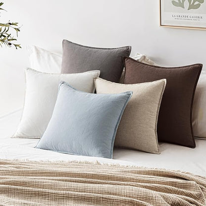 EMEMA Throw Pillow Covers Decorative Linen Pillow Covers 24x24 Inch Light Blue Boho Farmhouse Neutral Couch Throw Pillows for Bed Pack of 2 Accent Pillowcase Modern Sofa Cushion Livingroom Home