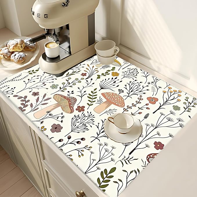 Cute Mushrooms Dish Drying Mat 18x24 inches Microfiber Absorbent Fast Dry Mat - Image 2