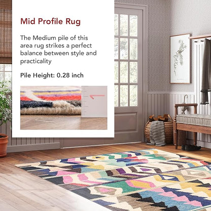 Nuloom Ofelia Handmade, Multicolor/Black, 5' x 8', Geometric, Wool, Soft and Cozy, High Traffic, Stain Resistant, Easy Clean, Durable Runner for Bedroom, Living Room, Dining, Den, Foyer