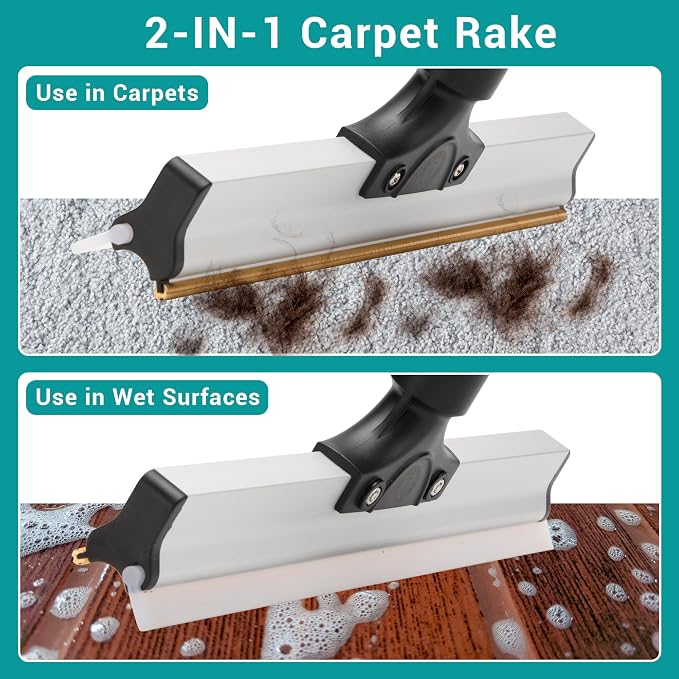 62" Carpet Rake for Pet Hair Removal – Adjustable Carpet Broom Bundle - Image 2