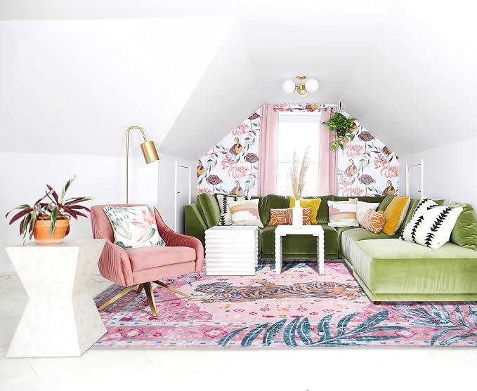 9x12 FT Leopard Rug for Living Room Pink Leopard Vintage Animal Rug Aesthetic - Image 5