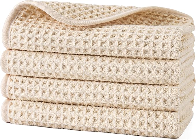 POLYTE 430 GSM Microfiber Lint Free Washcloth Face Towel, 13 x 13 in, 4 Pack by Polyte