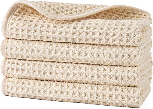 POLYTE 430 GSM Microfiber Lint Free Washcloth Face Towel, 13 x 13 in, 4 Pack by Polyte