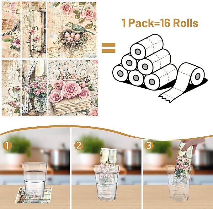 Floral Swedish Dishcloths for Kitchen, 6 Pack Flower and Birds Reusable Dish - Image 3
