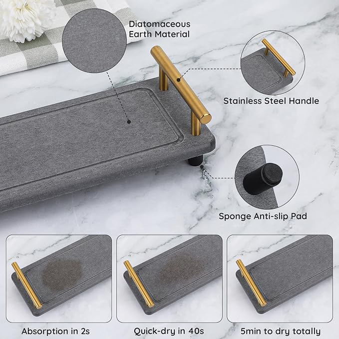 Segbeauty 12x4 Instant Dry Sink Caddy, Water Absorbing Stone Drying Tray - Image 3