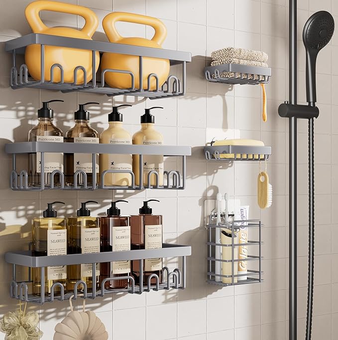 Veken 6-Pack Rustproof & Waterproof Shower Caddy, Adhesive Shelves Rack by Veken