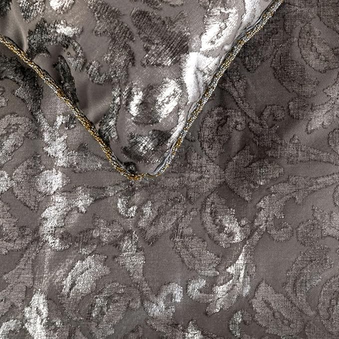 The HomeCentric Silver Bed Runner, CA King Size 86"x18" Decorative Bed Runner with 2 Matching Pillow Cover, Silver & Grey Velvet Bed Scarf in Foil Velvet Bead Border - Silver Glitterati