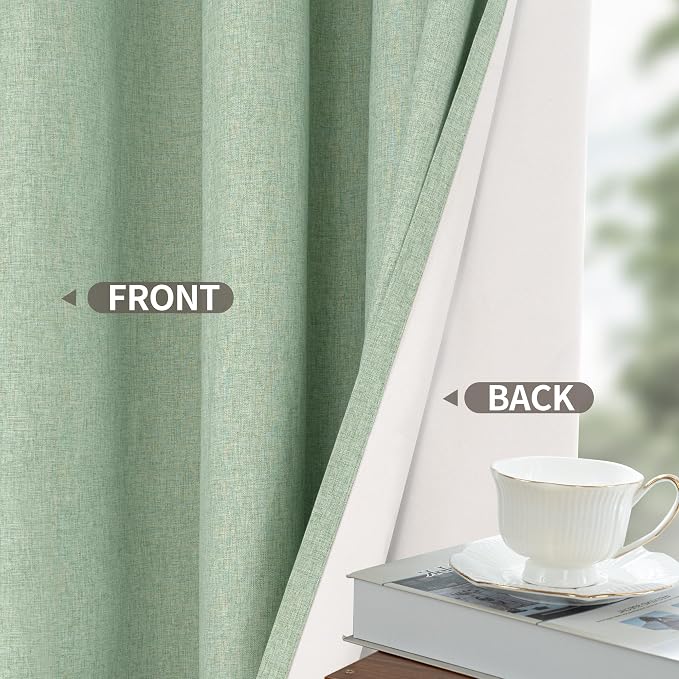 YoungsTex Light Green Linen 100% Blackout Curtains 63 Inch Length - Image 6