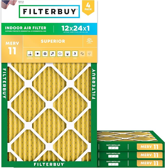 Filterbuy 12x24x1 Air Filter MERV 11 Allergen Defense Replacement, by Filterbuy