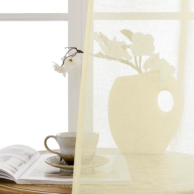 Tollpiz Sheer Door Curtain Closet Linen Textured Curtains Sheer Doorway Light - Image 9