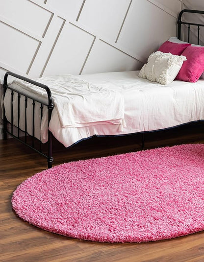 Unique Loom Solid Shag Collection Area Rug (3' 3" x 5' 3" Oval, Taffy Pink)