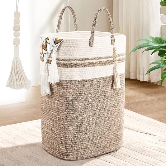 Woven Laundry Basket for Clothes, 65L Large Rectangle Laundry Hampers, Nursery by WENMER