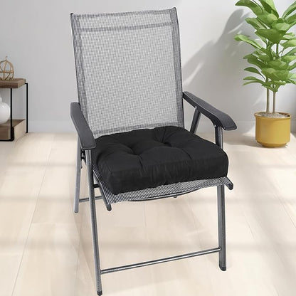 RACE LEAF 19" x 19" Patio Chair Cushions Black - Outdoor/Indoor Tufted Memory Foam Chair Pads Set of 2, Water-Resistant Olefin Chair Seat Cushion Non-Slip Backing