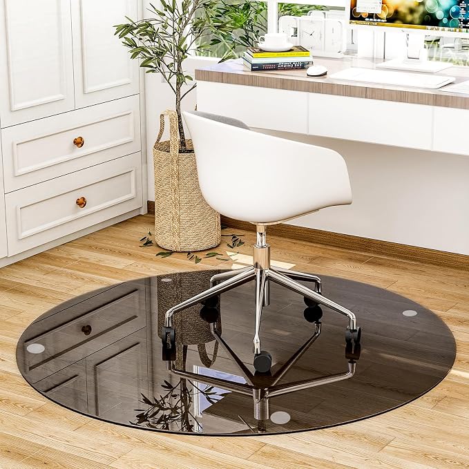 46" x 46" Round Tempered Glass Chair Mat - Image 7