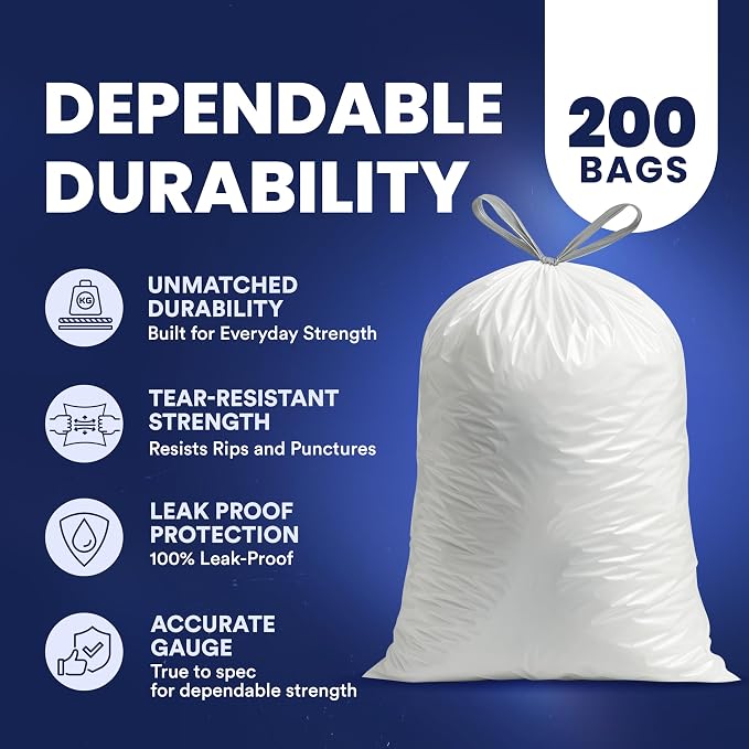 Plasticplace 13 Gallon Trash Bags â”‚ 1.2 Mil â”‚ White Drawstring Garbage Can - Image 4