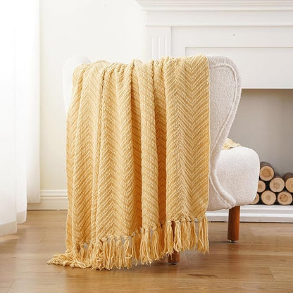 BATTILO HOME Gold Throw Blanket for Couch, Fall Decor Blankets & Throws, Fall Throw Blanket for Autumn Halloween Decoration, Yellow Throw Blankets for Bed Sofa, 50"x60"