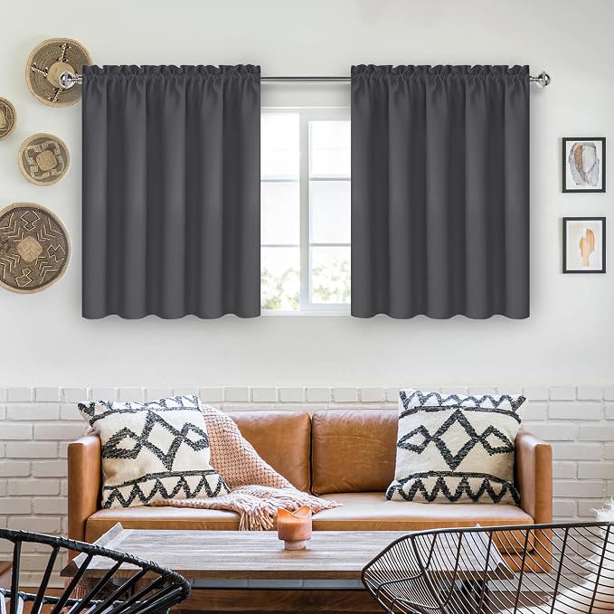 DWCN Short Blackout Curtains 36 inches Length 2 Panels Set, Half Window Rod - Image 2