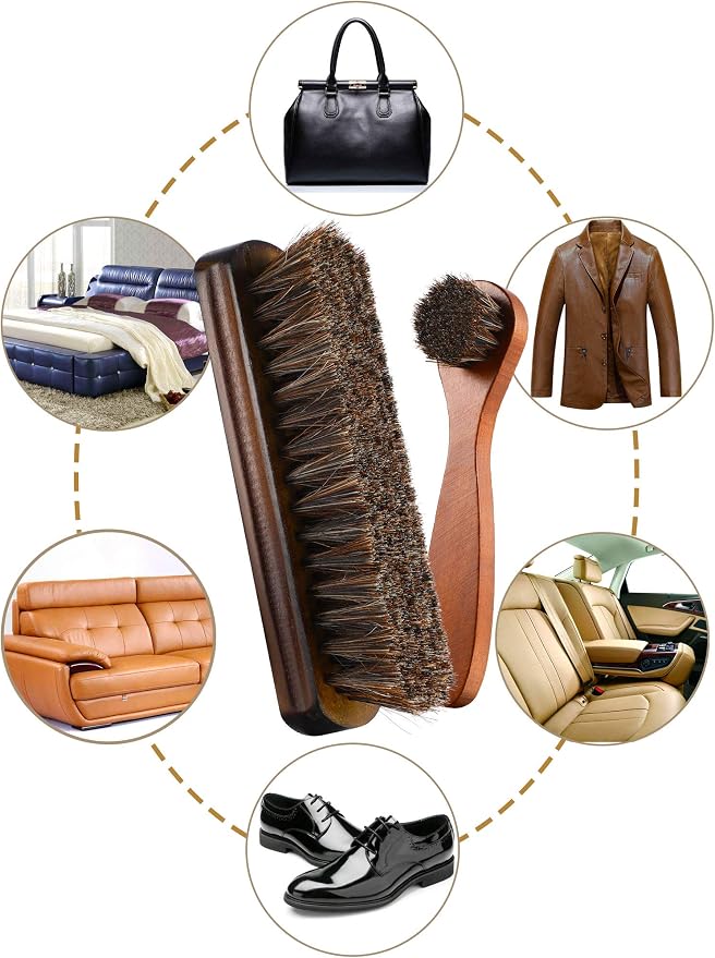 Youngjoy 6 Pieces Horsehair Shine Shoes Brush Kit Polish Dauber Applicators - Image 4