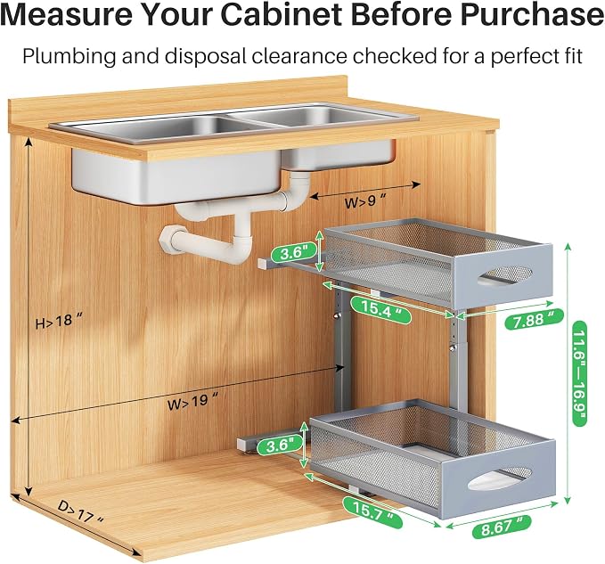 2 Pack Under Sink Organizer, 2 Tier Pull out Cabinet Organizer Mesh Baskets - Image 2