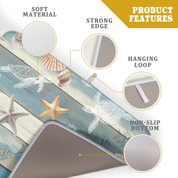 Giwawa Coastal Starfish Dish Drying Mat Summer Sea Turtle Drainer Rack Mat - Image 4