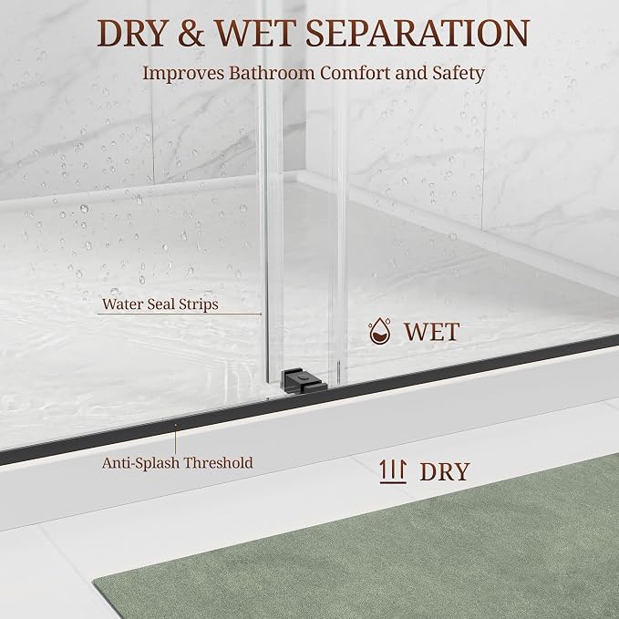 56-61" W x 79" H Frameless Shower Door, Double Sliding Glass Shower Door - Image 6