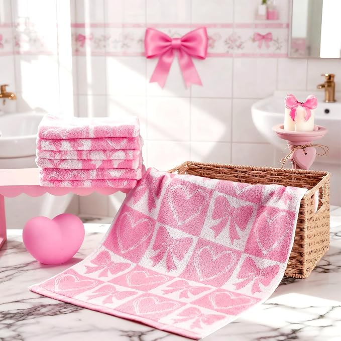 Frienda 4 Pcs Pink Bow Hand Towels - Image 5