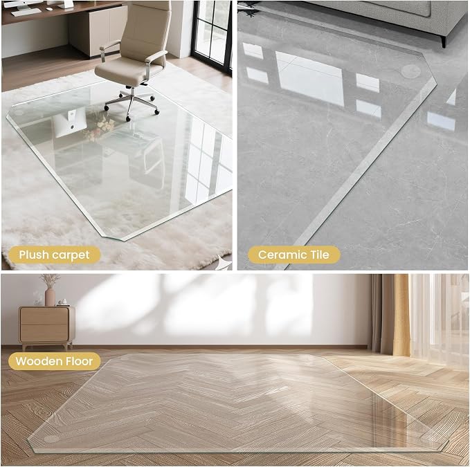 VSARHouse Beveled Edge Tempered Glass Office Chair Mat, - Image 7