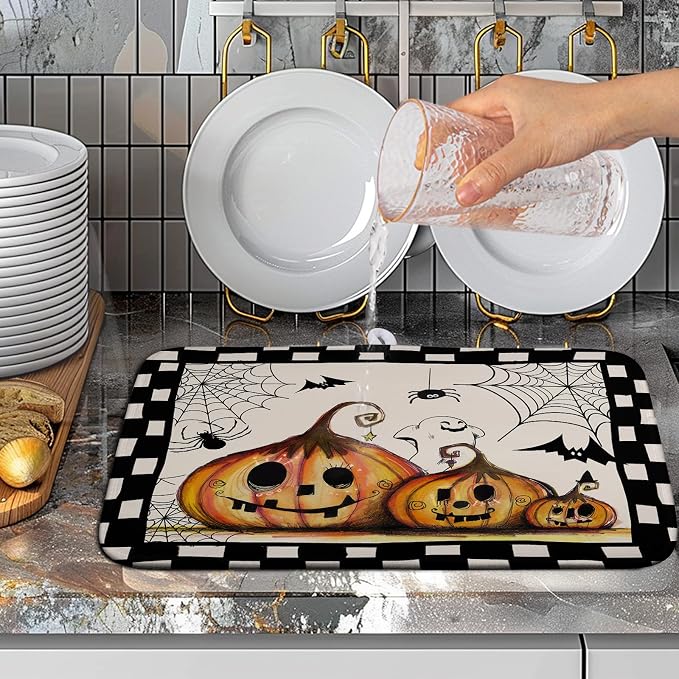 Halloween Kitchen Drying Mats for Dishes 16x18 In Orange Pumpkin Ghost Dish - Image 5