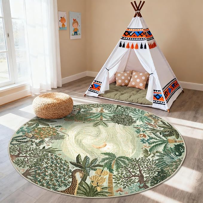 GarveeHome Round Area Rugs 4ft for Kids Room by GarveeHome