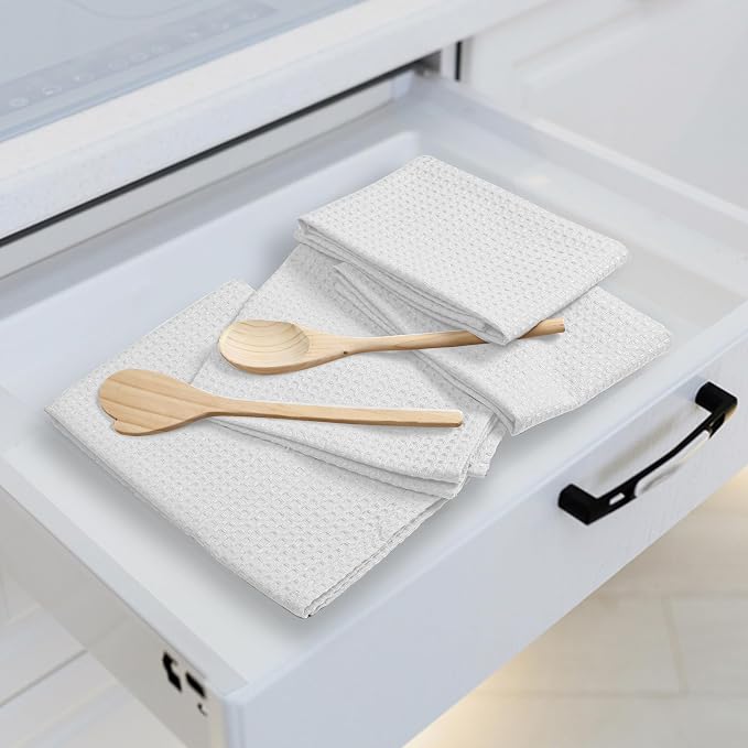 White Waffle Kitchen Towels, 16x26 Inches, 100% Cotton, Quick Drying, and - Image 3