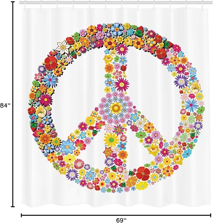 Ambesonne Groovy Shower Curtain, Floral Peace Sign Summer Spring Blooms Love - Image 5