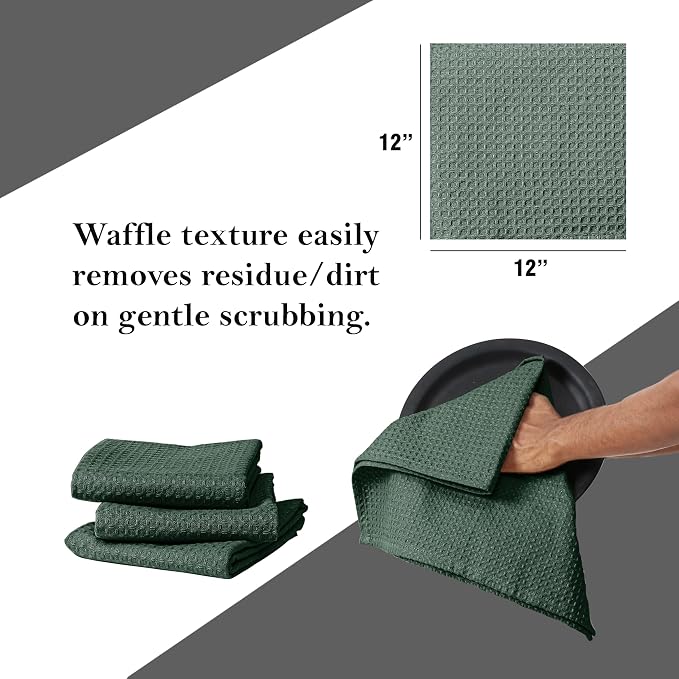 Olive Green Waffle Dishcloths, 100% Cotton, Quick Drying, Machine Washable - Image 5