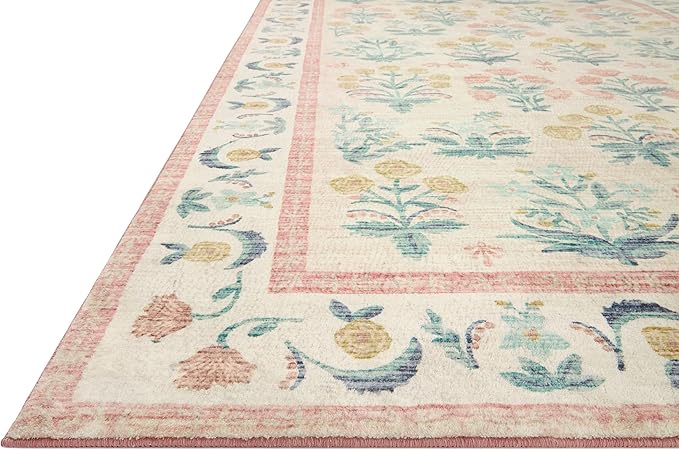 Loloi Rifle Paper Co. Eden Collection EDE-01 Mughal Rose Blush 5'-0" x 7'-6" Area Rug feat. CloudPile™
