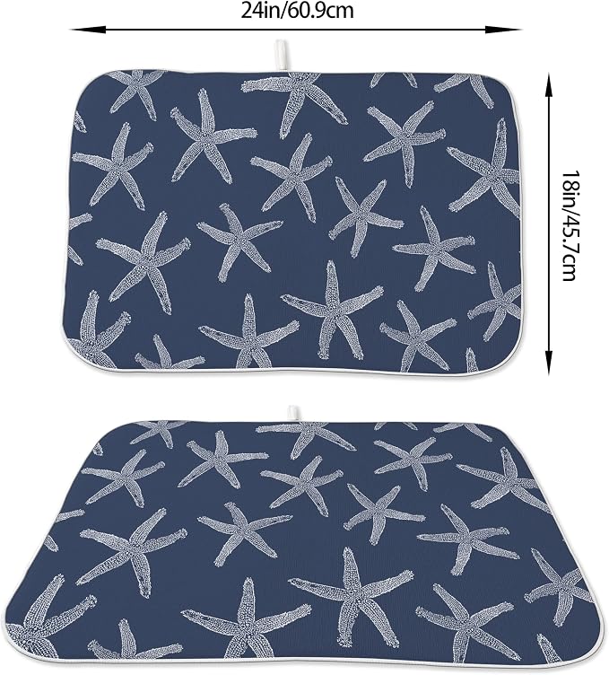 Navy Blue Starfish Coastal Dish Drying Mats 18x24 Inch Coastal Nautical Summer - Image 2