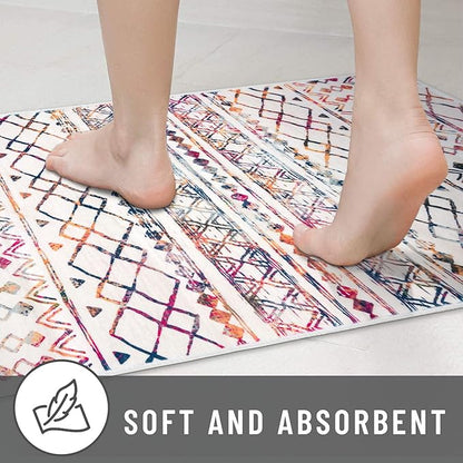 KUTA Moroccan Rugs for Entryway, 2x3 Multi-Color Area Rug Non-Slip Washable Small Indoor Door Mat, Ultra Soft Vintage Geometric Low-Pile Floor Carpet for Entrance, Kitchen