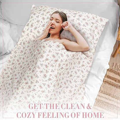 Sleeping Bag Liner 100% Cotton for Women Adult, 86 x 41 Pastoral Floral Cotton Sheet & Camping Sheet for Backpacking, Hotel, Traveling, Comfy Easy Care, Sleeping Bags with Zipper, with Storage Bag