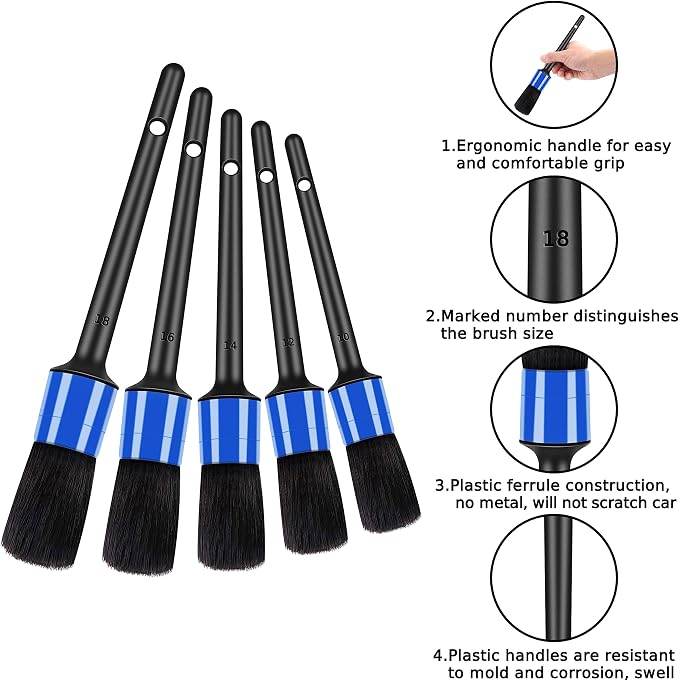 10pcs Detailing Brush Set, Including 5 car Cleaning Brush, 3 Wire Brush - Image 2
