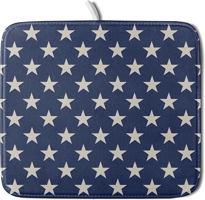 Patriotic July of 4th Blue Star Dish Drying Mat by Aytipun