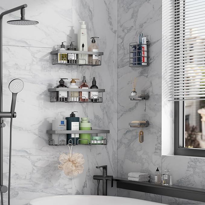 Veken 6-Pack Rustproof & Waterproof Shower Caddy, Adhesive Shelves Rack - Image 4