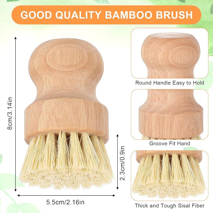 cobee 12Pcs Bamboo Dish Scrub Brushes, Kitchen Dishwashing Scrubber - Image 3