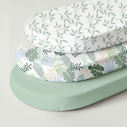 Baby Bassinet Sheets 3 Pack, Fitted Mattress Sheets for Boys & Girls, Ultra Soft Breathable, Universal Compatible with Halo Bassinest Swivel Sleeper(Sage Green, 32x16 Inch)